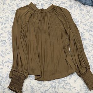 Gap-  Olive Long-Sleeve Pleated Blouse